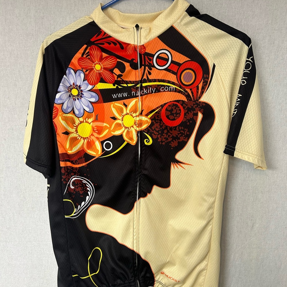 Women's Floral Cycling Jersey - Black and Orange